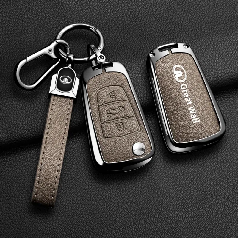 Color Name: Blue - Alloy Car Key Case Cover For Great Wall Haval Hover Wingle 5 6 H3 H5 H6 H1 H3 C30 C50 M4 3Buttons Shell Bag Protector Keychain