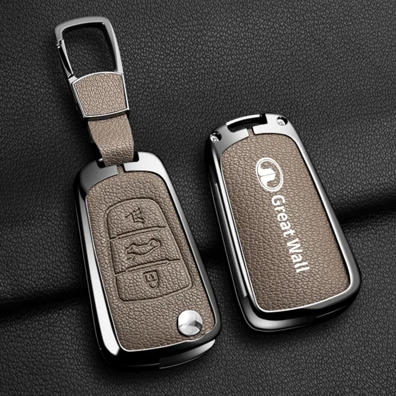 Color Name: Blue - Alloy Car Key Case Cover For Great Wall Haval Hover Wingle 5 6 H3 H5 H6 H1 H3 C30 C50 M4 3Buttons Shell Bag Protector Keychain