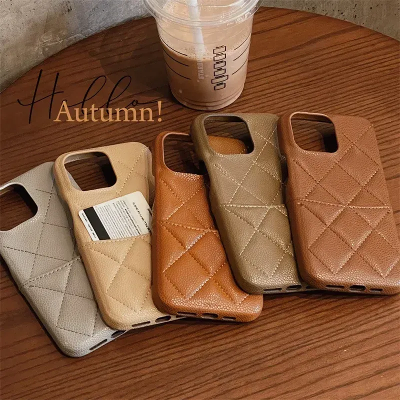 Color: Brown, Material: Cotton Fabric - Luxury Lattice Pattern Leather Cover for IPhone 16 15 14 13 Pro Max Credit Card Slot Holder Purse Wallet Shockproof Phone Case