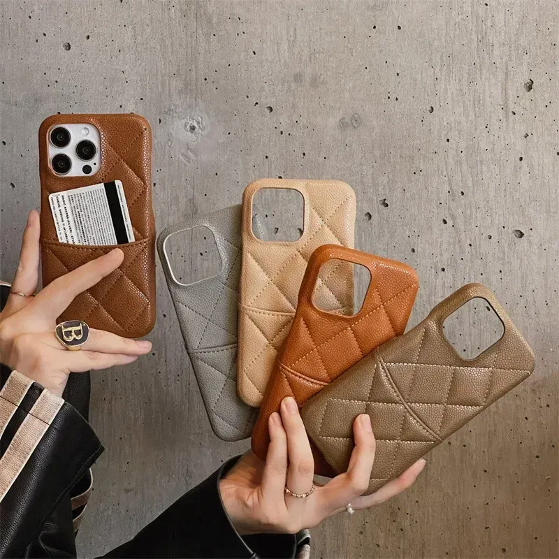 Color: Brown, Material: Cotton Fabric - Luxury Lattice Pattern Leather Cover for IPhone 16 15 14 13 Pro Max Credit Card Slot Holder Purse Wallet Shockproof Phone Case