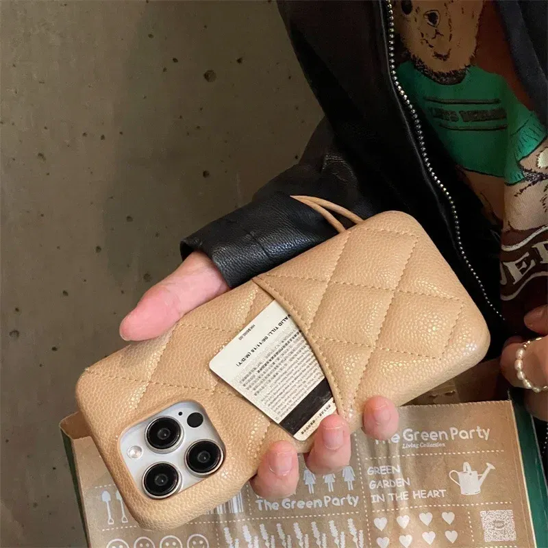 Color: Brown, Material: Cotton Fabric - Luxury Lattice Pattern Leather Cover for IPhone 16 15 14 13 Pro Max Credit Card Slot Holder Purse Wallet Shockproof Phone Case