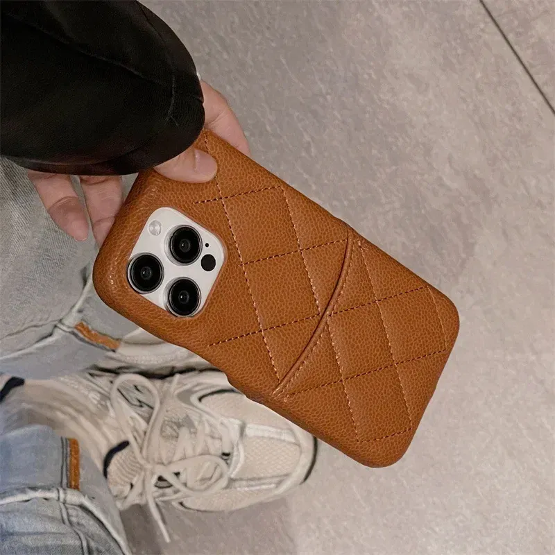 Color: Brown, Material: Cotton Fabric - Luxury Lattice Pattern Leather Cover for IPhone 16 15 14 13 Pro Max Credit Card Slot Holder Purse Wallet Shockproof Phone Case