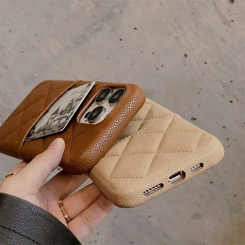 Color: Brown, Material: Cotton Fabric - Luxury Lattice Pattern Leather Cover for IPhone 16 15 14 13 Pro Max Credit Card Slot Holder Purse Wallet Shockproof Phone Case