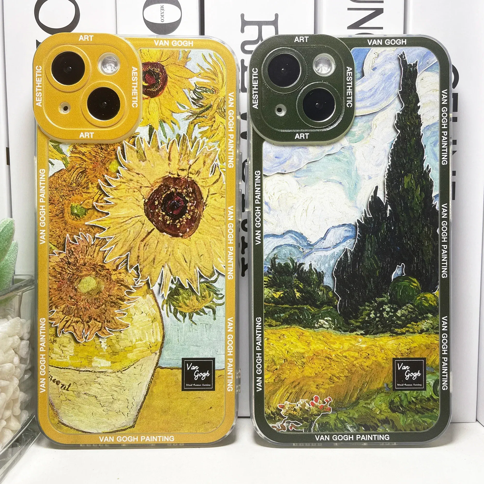 Color: Blue, Material: Artificial Leather - Van Gogh Art Aesthetic Phone Case For iPhone 16 15 14 13 12 11 Pro Max Mini XS X XR SE 8 7 Plus Sunflowers The Starry Night