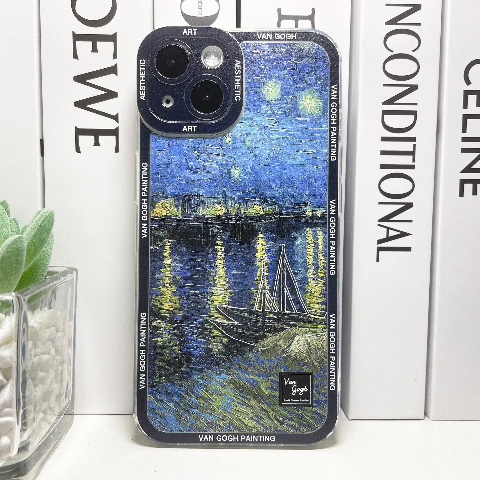 Color: Blue, Material: Artificial Leather - Van Gogh Art Aesthetic Phone Case For iPhone 16 15 14 13 12 11 Pro Max Mini XS X XR SE 8 7 Plus Sunflowers The Starry Night