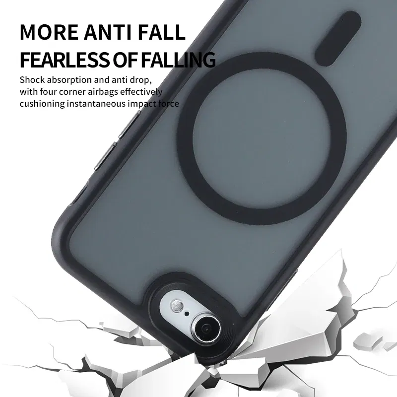 Color: black, Material: CANVAS - Magnetic Luxury Matte Translucent Armor Shockproof Case For iPhone 7 8 SE2 SE3 7Plus 8Plus For Magsafe Wireless Charge Cover