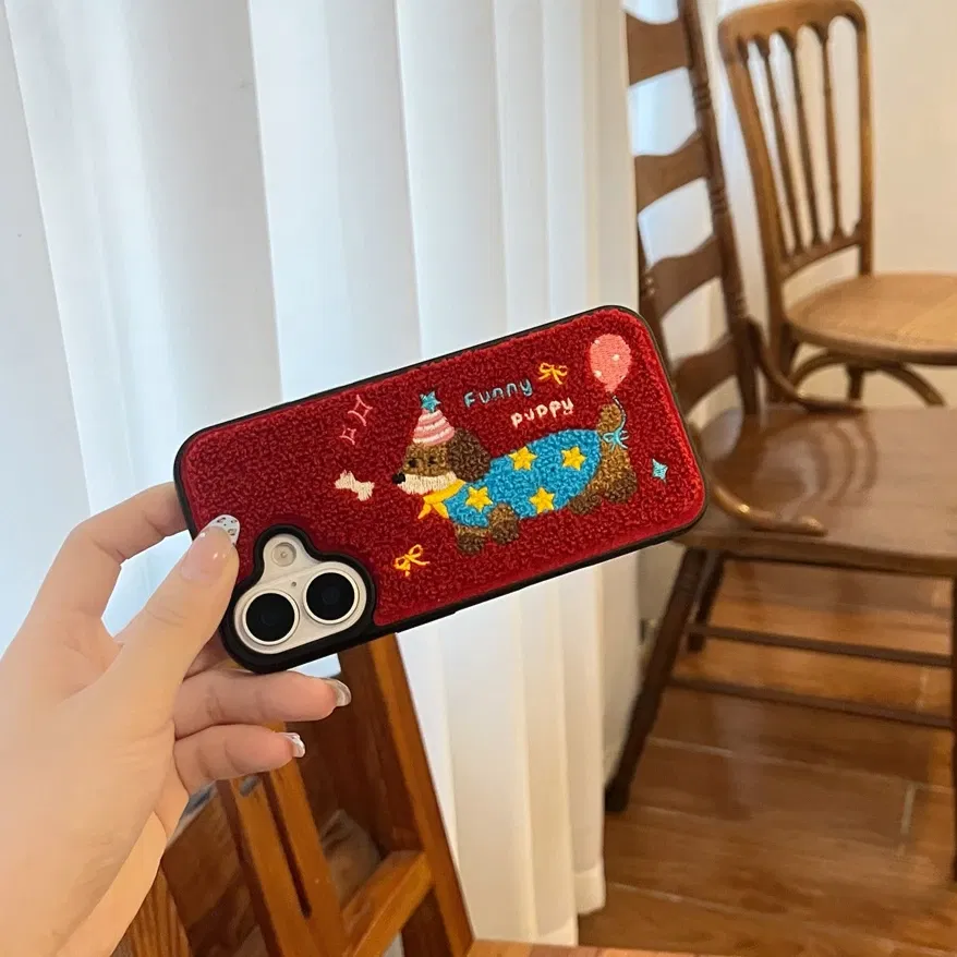 Color: Blue, Material: PC - Luxury Cartoon Embroidery Cute Dog Cats Colorful Dots Phone Case For iPhone 13 14 15 16 Pro Max Plush Winter Shockproof Cover