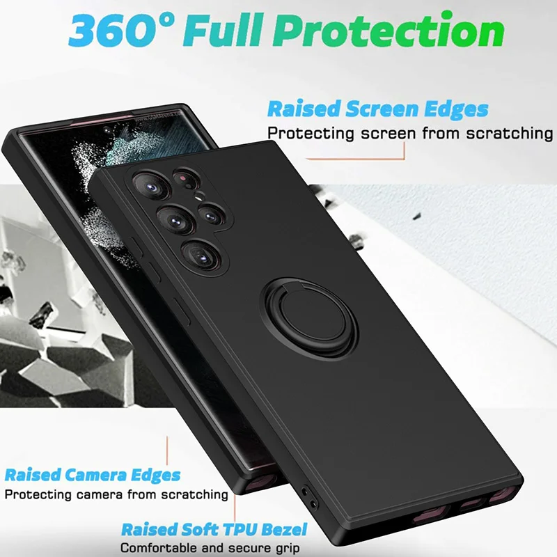Color: Dark Grey, Ships From: CHINA, Material: leather - With Ring Holder Phone Case For Samsung Galaxy S25 Ultra S24 S23 S22 S21 Plus A13 A52 A53 A54 TPU Soft Back Cover