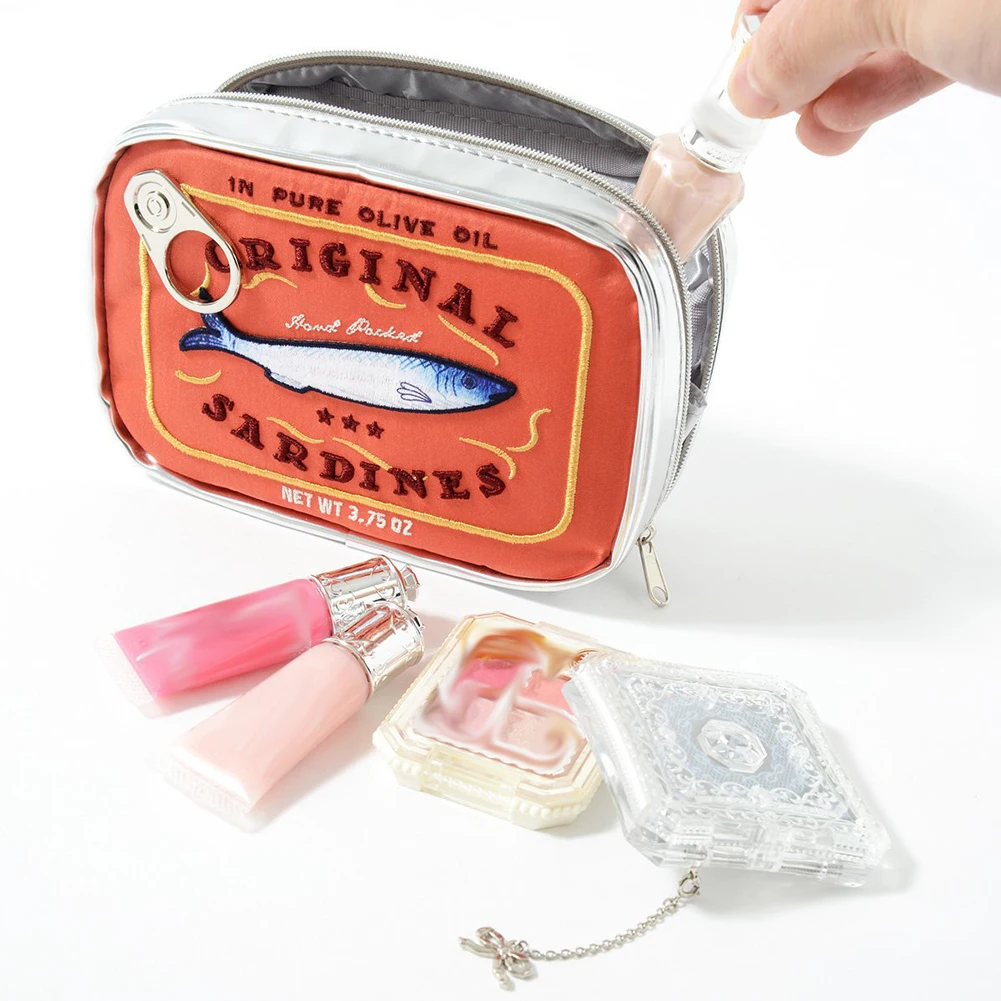 Color: green - Canned Sardines Style Bath Travel Bag Cute Toiletry Bag Creative Fashion Women Cosmetic Bag Multi-function for Weekend Vacation