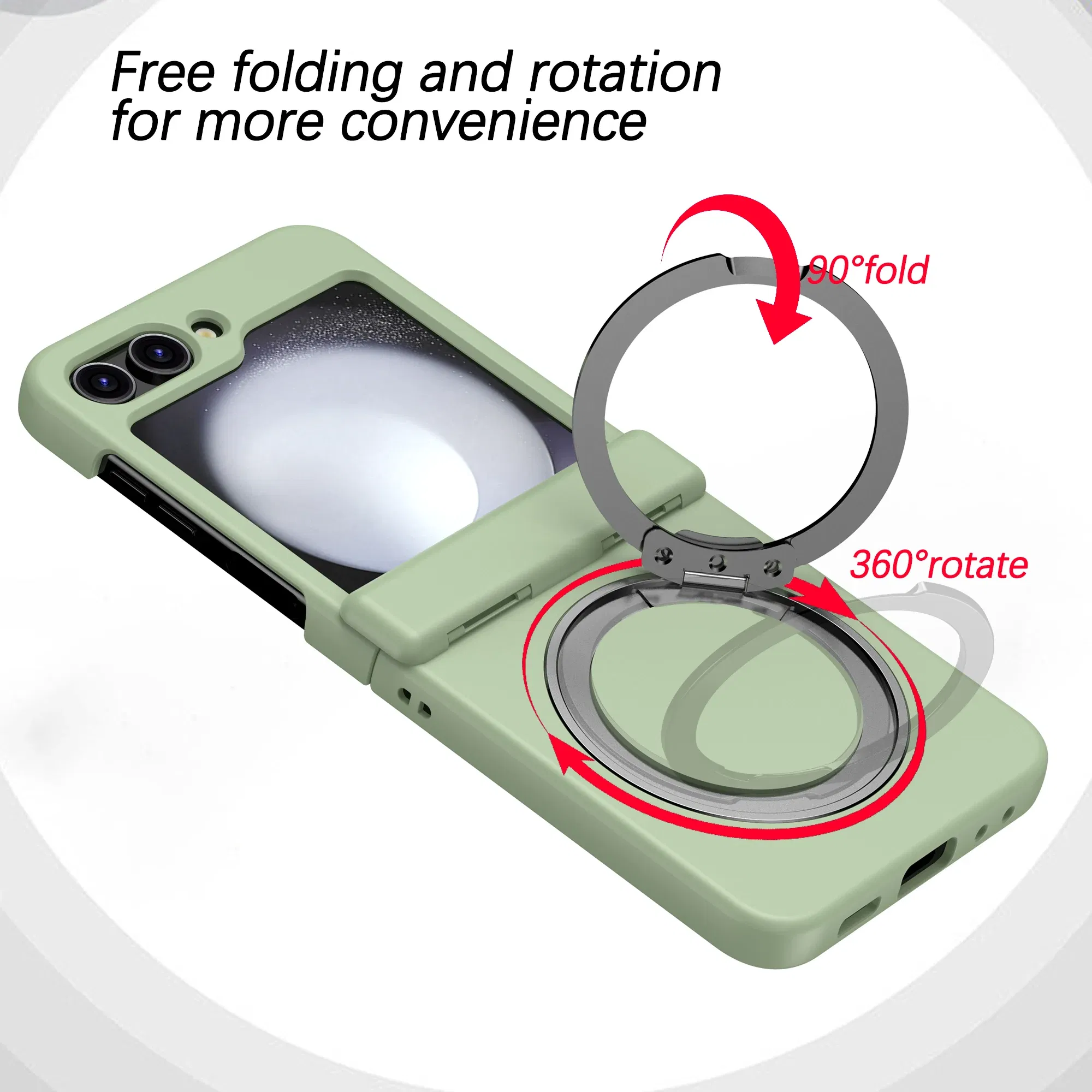 Color: Sky blue, Material: ABS - 360?° Rotating Holder Phone case For Samsung Galaxy Z Flip 5 Magsafe Wireless charge 360 Degree Ring Magnetic stand Phone Cover