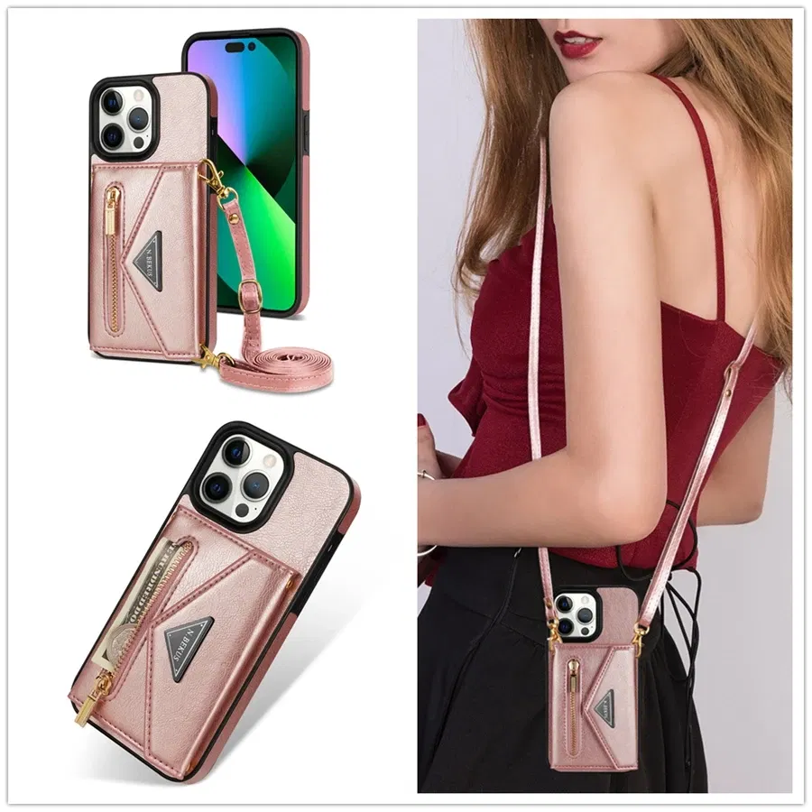 Material: PC + TPU, Color: Red - Wallet Side Card Zipper Flip Crossbody Leather Case For iPhone 15 14 Pro Max 13 Mini 12 11 SE 2022 2020 X XS XR 8 7 6 6s Plus