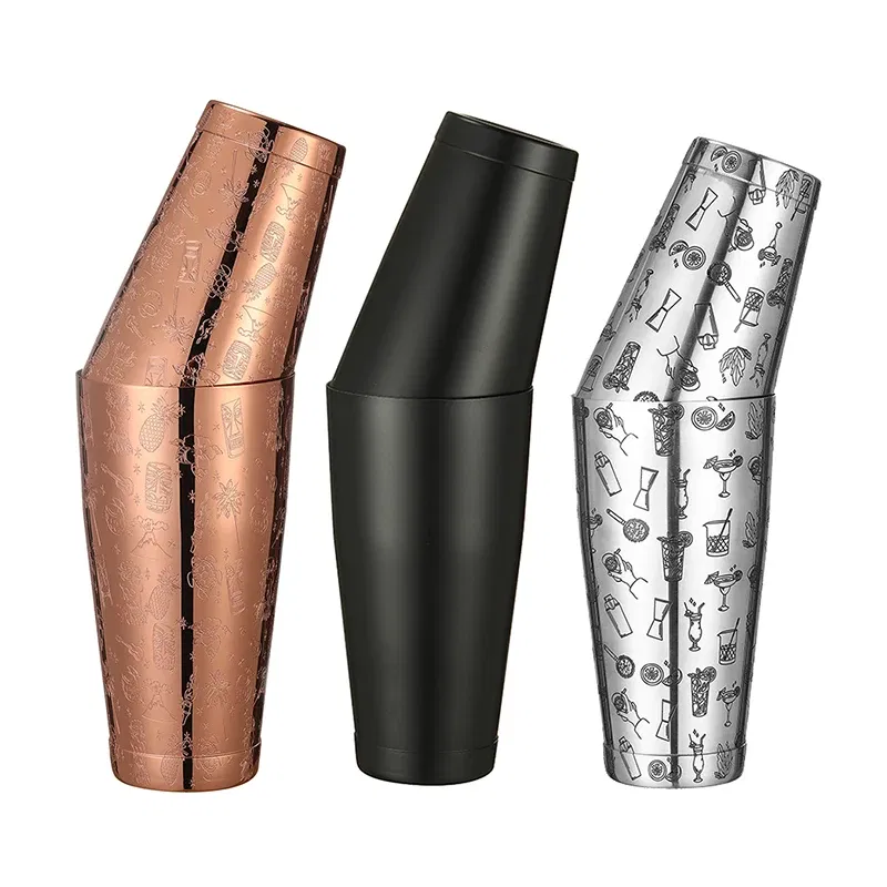 Color: Coffee - Stainless Steel Boston Shaker Bar Shaker with different Surface Finish -2 Piece Cocktail Shaker, 15-Ounce and 25-Ounce