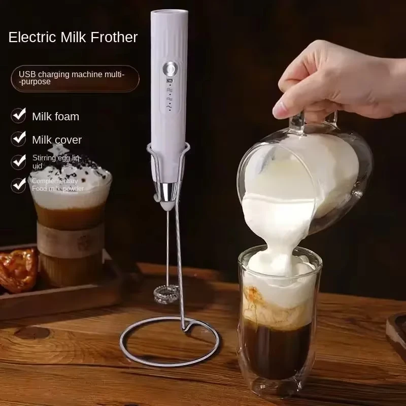 Color: plum - 2-in-1 multi-function USB Rechargeable Electric Egg Beater Baking Mixer Milk Frother Kitchen Gadgets Coffee Stirrer Tools Dining