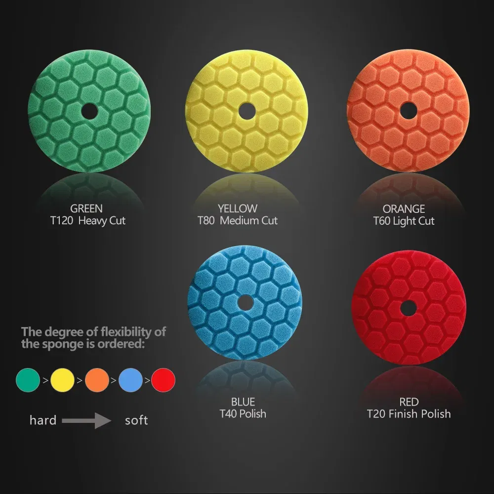 Color: PURPLE, Material: Wave Sponge, Ships From: CN - (Bulk Sales) SPTA 3"(80mm)/5"(125mm)/6"(150mm) Hex-Logic Car Sponge Polishing Buffing Pads For DA/RO/GA Auto Buffer Polisher