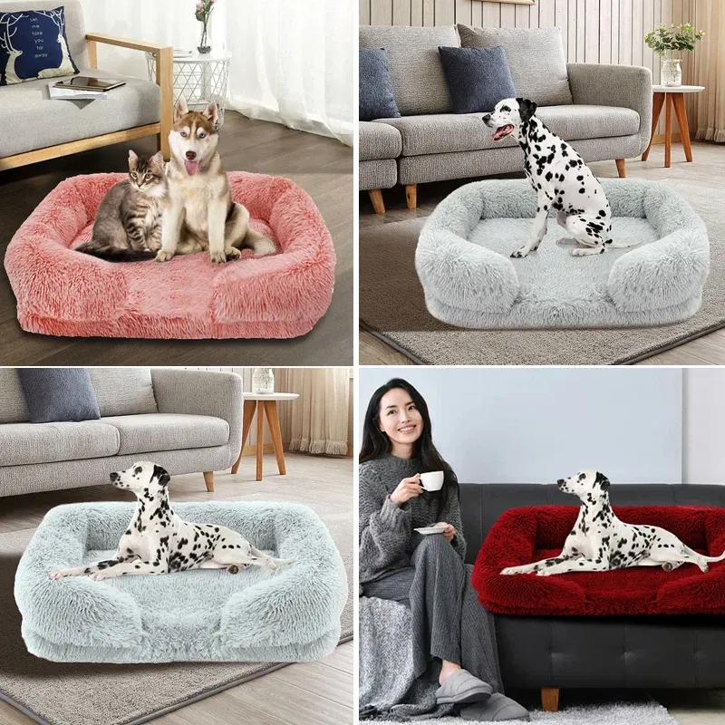 Color: light yellow, Size: XL - New Large Dog Bed Dog Plush Pet Bed Winter Thickened Pad Dog Sleeping Bed Sofa Removable Pad Dog Small Large Dog square kennel