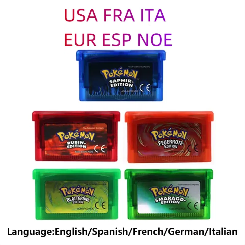 Color: four - GBA Game 32 Bit Video Game Cartridge Console Card Pokemon Emerald Ruby FireRed LeafGreen Sapphire Multi-language for GBA/NDS