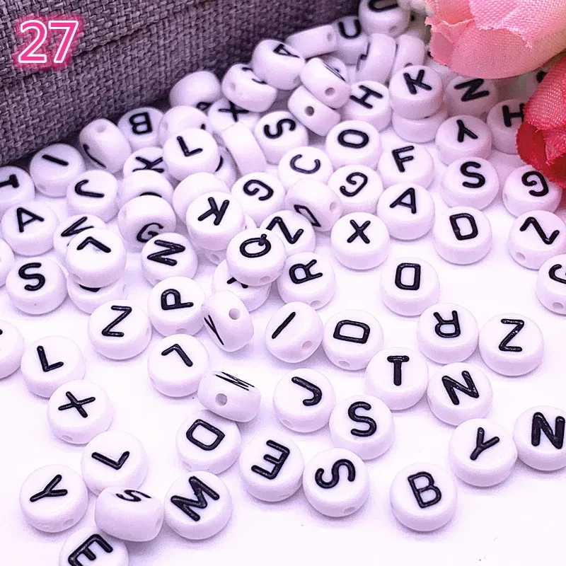 Color: Light Grey - 100pcs/lot 7x4mm 26 Letter Beads Round Shape Beads Alphabet Letter Charms for Make Jewelry Accessories