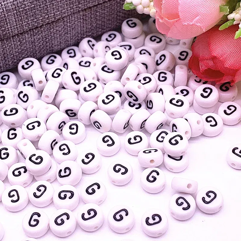 Color: Light Grey - 100pcs/lot 7x4mm 26 Letter Beads Round Shape Beads Alphabet Letter Charms for Make Jewelry Accessories