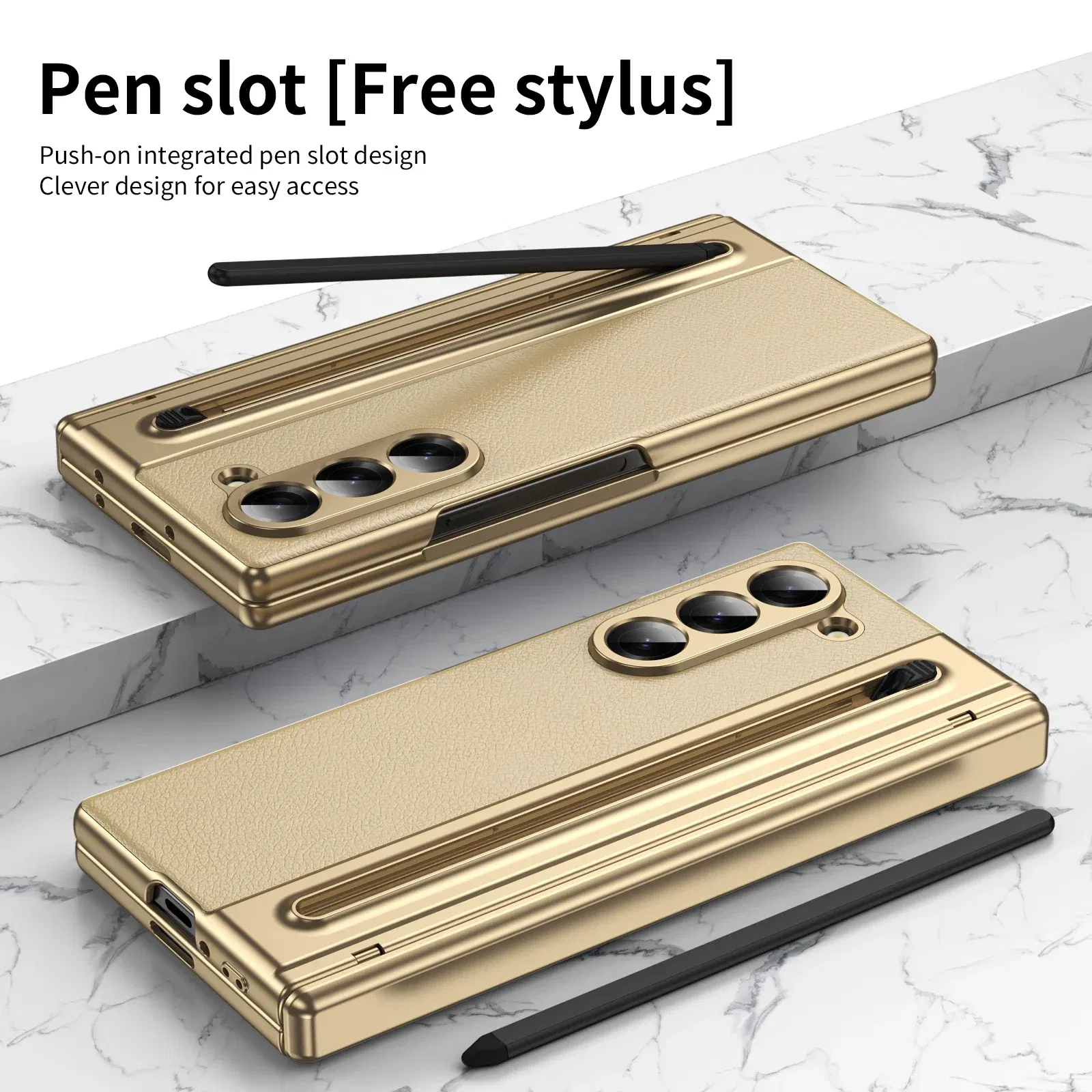 Color: green, Material: aluminum - With Touch Pen For Samsung Galaxy Z Fold 6 Slim 5 W25 5 4 3 Case Leather Plating Hinge 360 Full Screen Protector Folding Cover