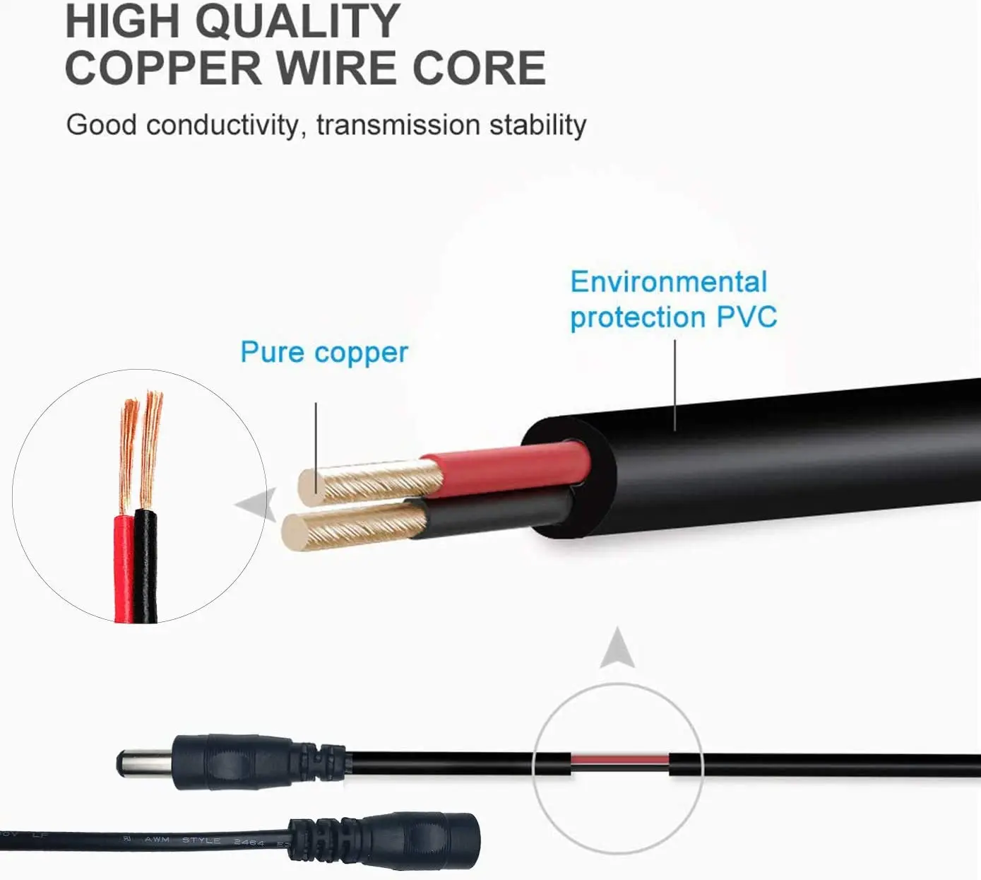 Color: Silver - DC 12V Extension Power Cable 2.1mm*5.5mm Male To Female Connect Wire White Black 0.5m 1m 2m 3m 5m 10m For LED Light CCTV Camera