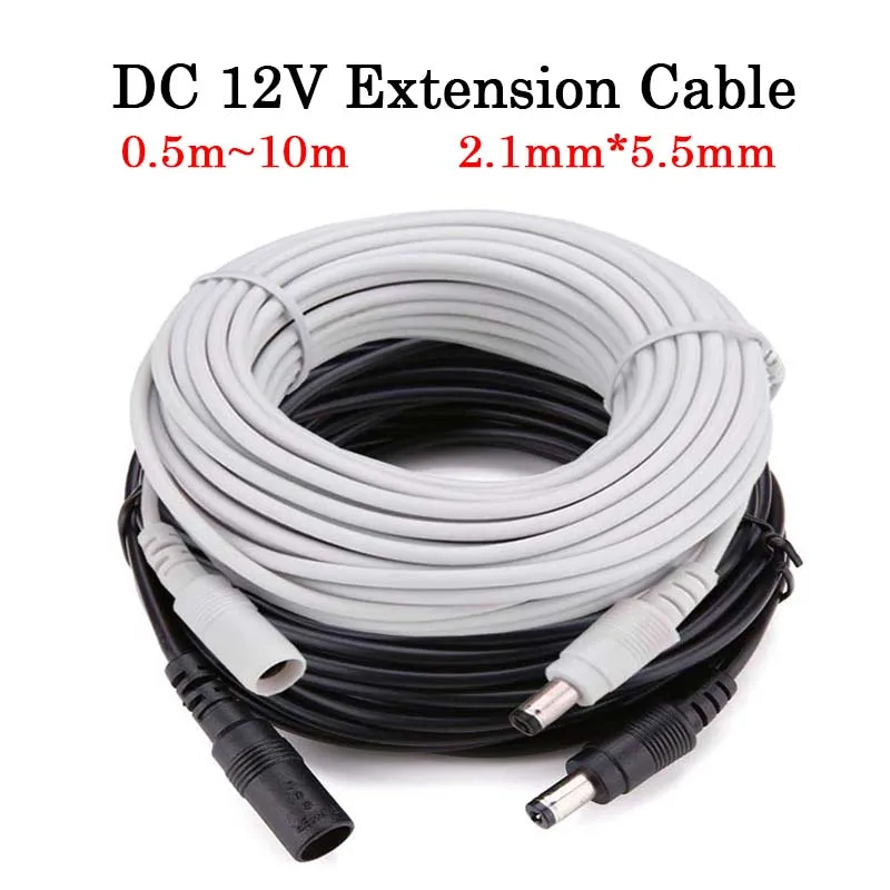 Color: Silver - DC 12V Extension Power Cable 2.1mm*5.5mm Male To Female Connect Wire White Black 0.5m 1m 2m 3m 5m 10m For LED Light CCTV Camera