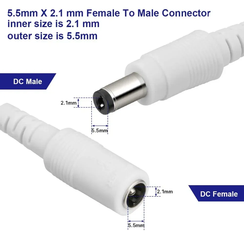 Color: Silver - DC 12V Extension Power Cable 2.1mm*5.5mm Male To Female Connect Wire White Black 0.5m 1m 2m 3m 5m 10m For LED Light CCTV Camera