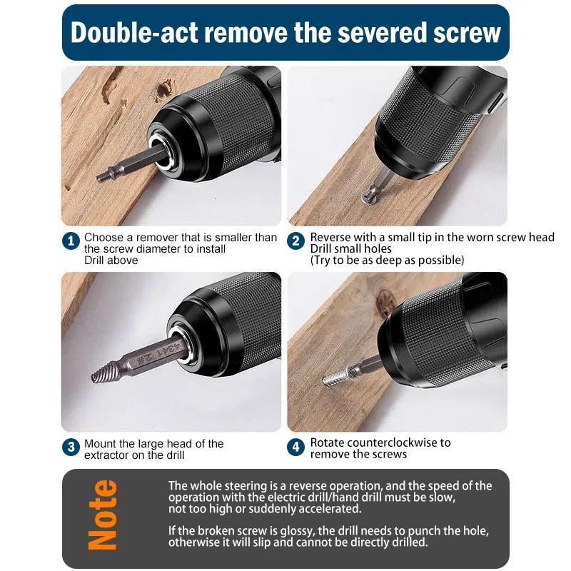Color: 6pcs silver - Broken Double Head Screw Extractor Sliding Thread And Broken Wire Remover 4341 Hexagon Drill Set Broken Wire Extractor