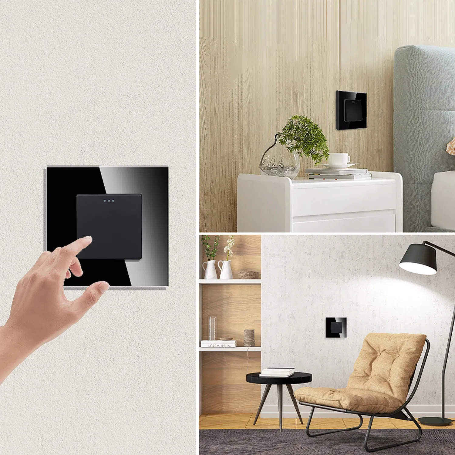 Color: Black, Size: L, Ships From: CHINA - Bingoelec Push Button Switch 1/2/3 Gang 1 Way 2 Way 3 Way EU Standard Home light Switch Crystal Glass Panel Wall switch