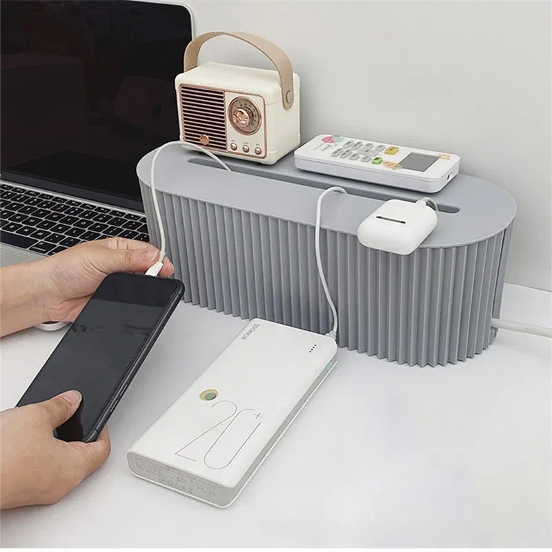 Color: black - Nordic Plug Board Storage Box Cable Wire Organizer Case Socket Wireless WiFi Router Bracelet Desktop Data Line Plug Holder Shelf