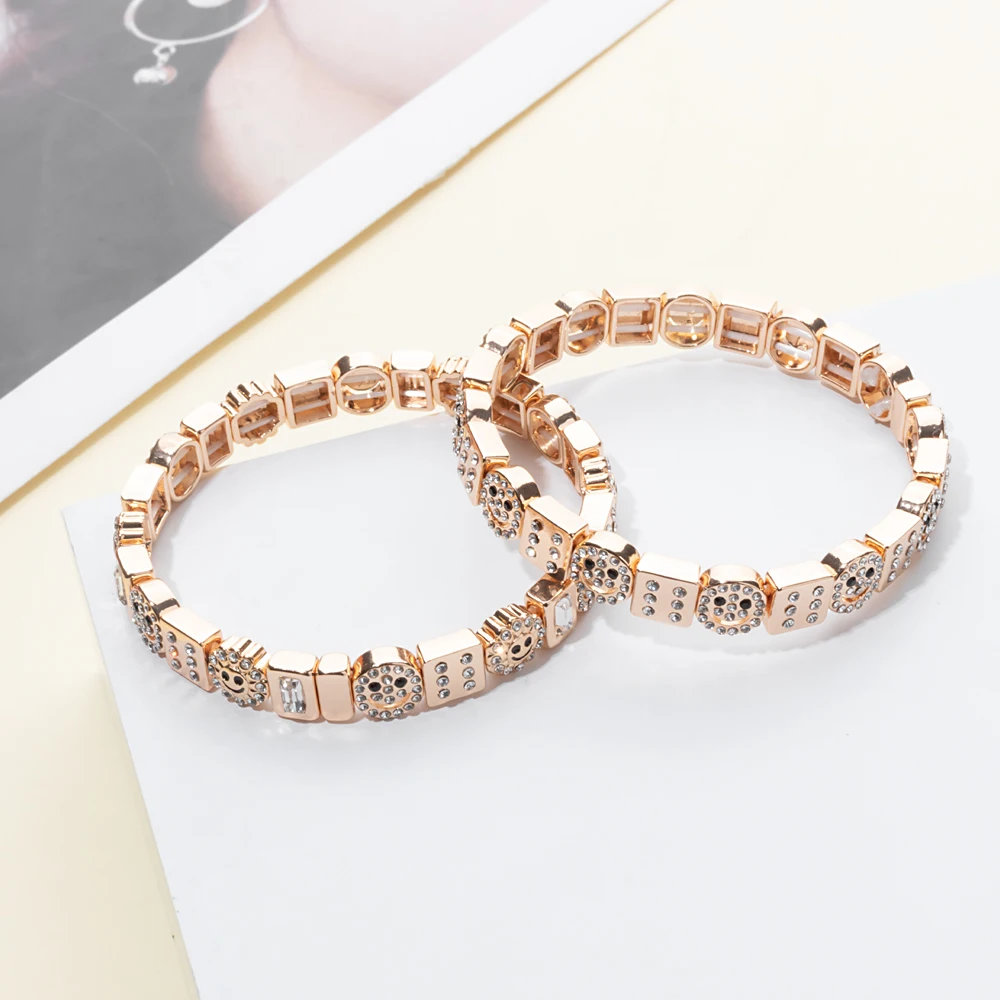 Metal Color: Titanium Plated, Ships From: CHINA, Diameter: 50-52mm - 2024 New Rhinestone Happy Bangle For Women Diamond Hand Accessory