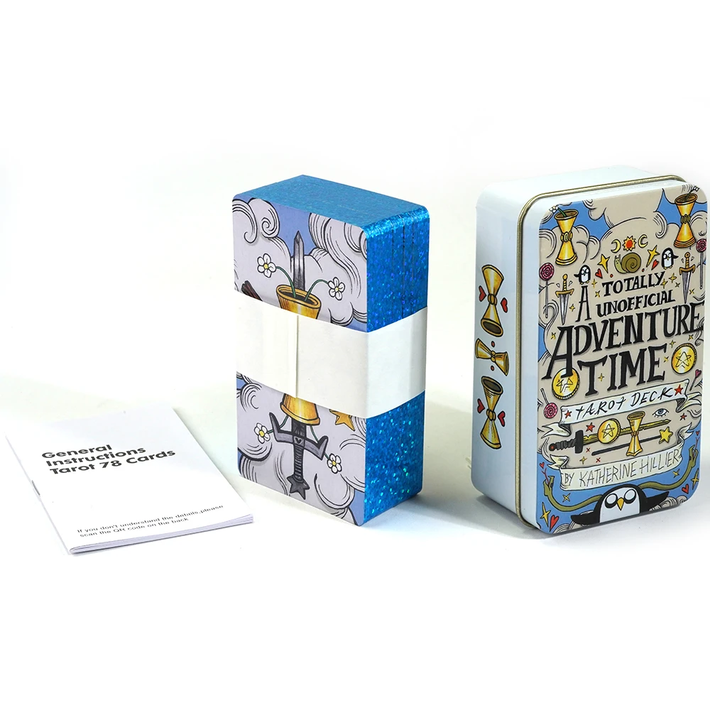 Color: GRAY - Adventures time Tarot 78pcs Cards in a Tin Metal Box Gold plated Edge Tarot Cards For Divination Tarot Deck Beautiful Package