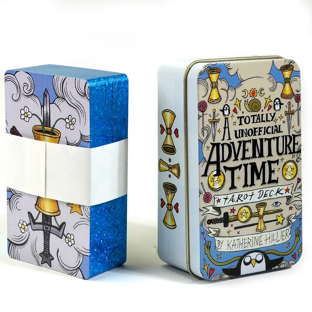 Color: GRAY - Adventures time Tarot 78pcs Cards in a Tin Metal Box Gold plated Edge Tarot Cards For Divination Tarot Deck Beautiful Package