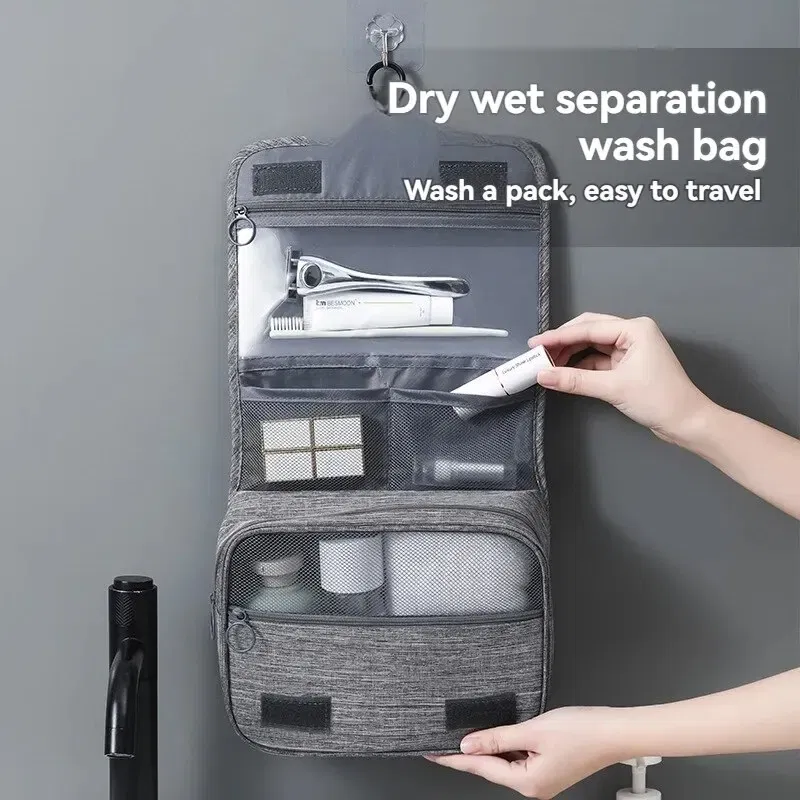 Color: Blue - Foldable Toiletry Bag Organizer Hanging Storage Bag Bathroom Makeup Bag Case Cosmetic Bag Travel Bag For Travel Business