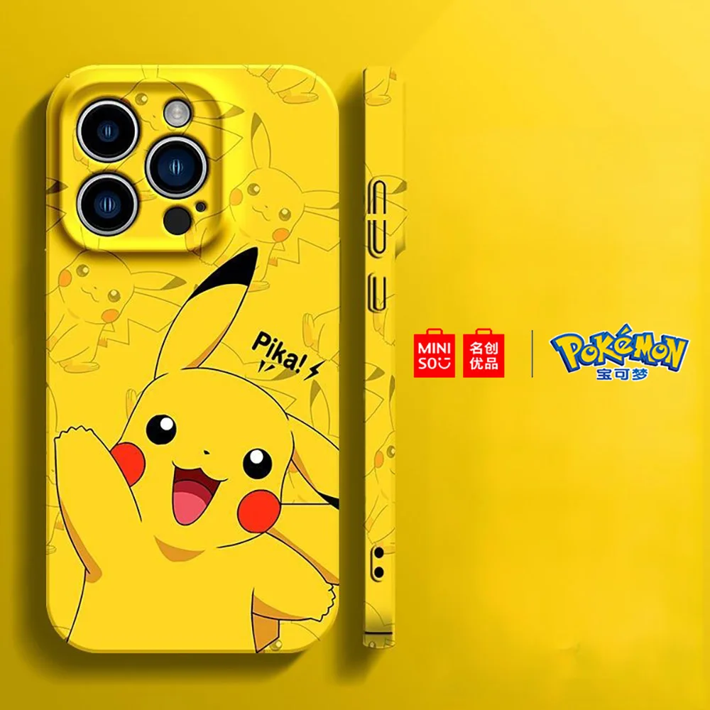 Color: Blue, Material: PC - Miniso Pokemon Collaboration Pikachu Gengar Phone Case For iPhone 15 14 13 11 12 16 Pro Max Plus X XR Girl Silicone Phone Case