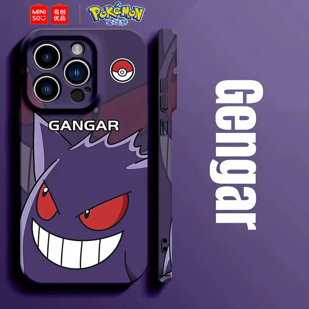 Color: Blue, Material: PC - Miniso Pokemon Collaboration Pikachu Gengar Phone Case For iPhone 15 14 13 11 12 16 Pro Max Plus X XR Girl Silicone Phone Case