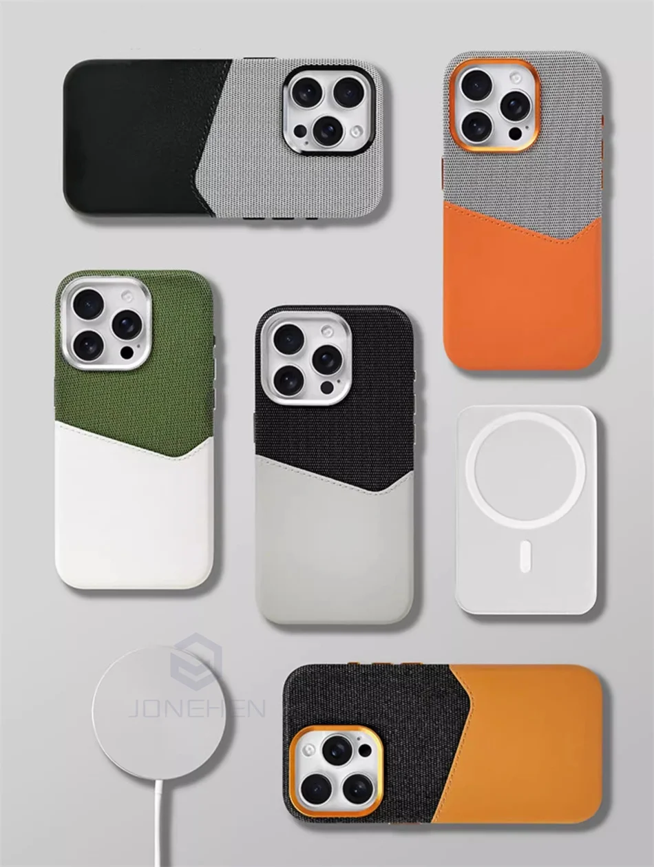 Color: Blue, Material: POLYESTER - For Magsafe Card Holder Leather Case For iPhone 16 15 13 12 17 Pro Max 14 Plus Pocket Wireless Charge Alloy Lens Magnetic Cover