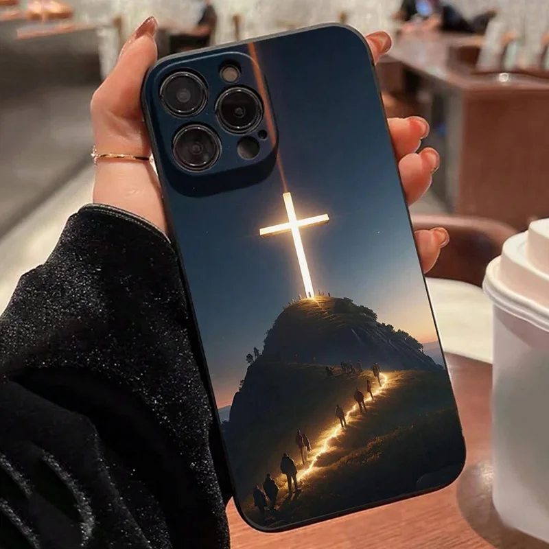 Color: Brown, Compatible-Phone Models: For iPhone 12 Mini - Jesus Cross Painted Phone Case For iPhone 16 15 14 13 12 11 Pro Max XS X XR 7 8 Plus Mini SE 2020 2022