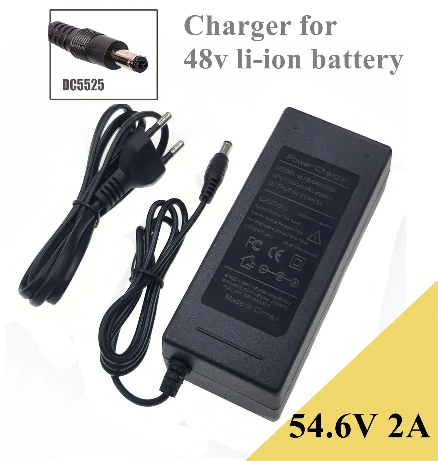 Socket Standard: us - 54.6V 2A charger for 48v Li-ion battery suitable for ebike scooter hoverboard balance bicycle DC5525 Connector