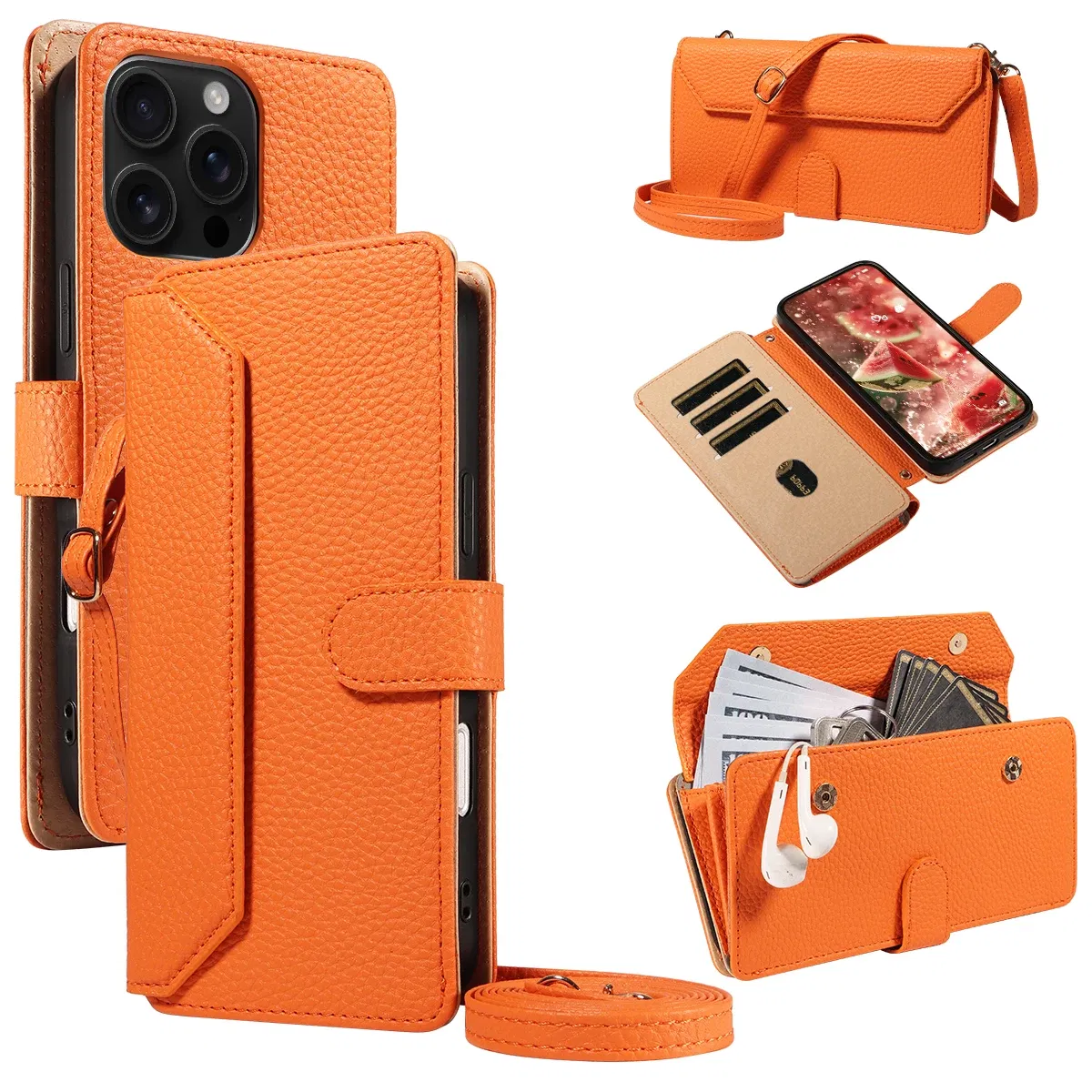 Color: Beige, Bundle: Case & Strap, Material: Artificial Leather, Compatibility by Model: Galaxy S24+ - Crossbody Leather Phone Case for Samsung Galaxy S25Edge S25Ultra S24FE S24Ultra S23Ultra Multi-Card Slot Anti-Drop Wallet Case