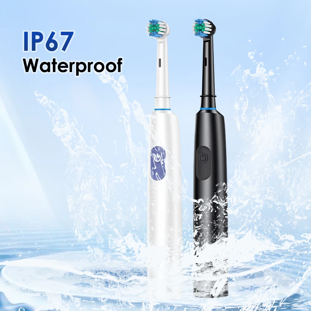 Color: black - Electric Rotating Toothbrush 5 Modes Cleaning Teeth Brush Waterproof Rotary Electric Toothbrush With Timer with 8 Soft BrushHead