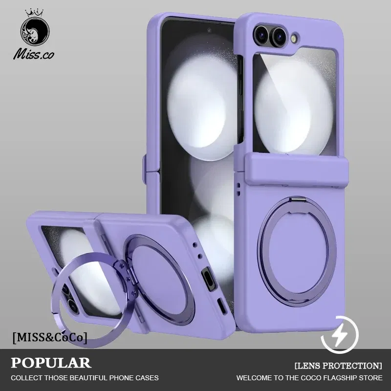 Color: PURPLE, Material: Cotton Fabric - For Samsung Galaxy Z Flip 3 5 4 6 Magsafe Case Wireless Charging Hinge All-inclusive Flip Shockproof Hard Magnetic Holder Cover