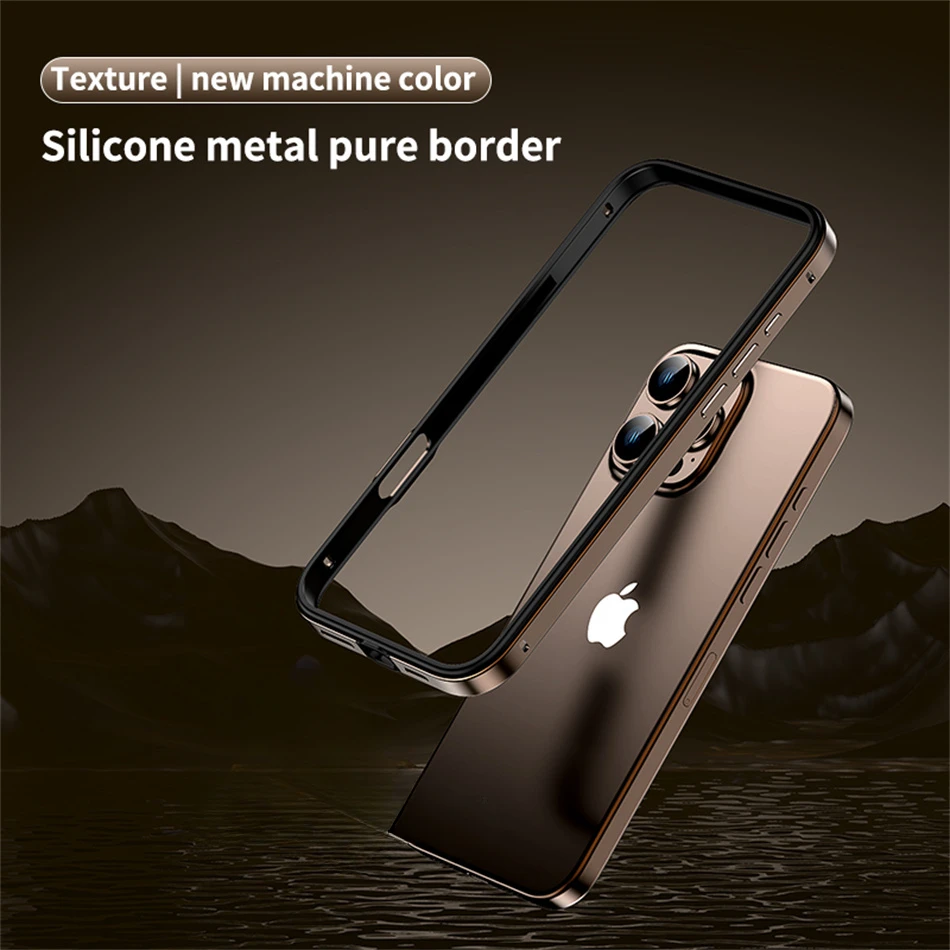 Color: GRAY, Material: EVA - Titanium Metal Frame Bumper Shockproof Case for IPhone 16 15 Pro Max Plus 5G for Apple Solid Colour Protection Phone Cover