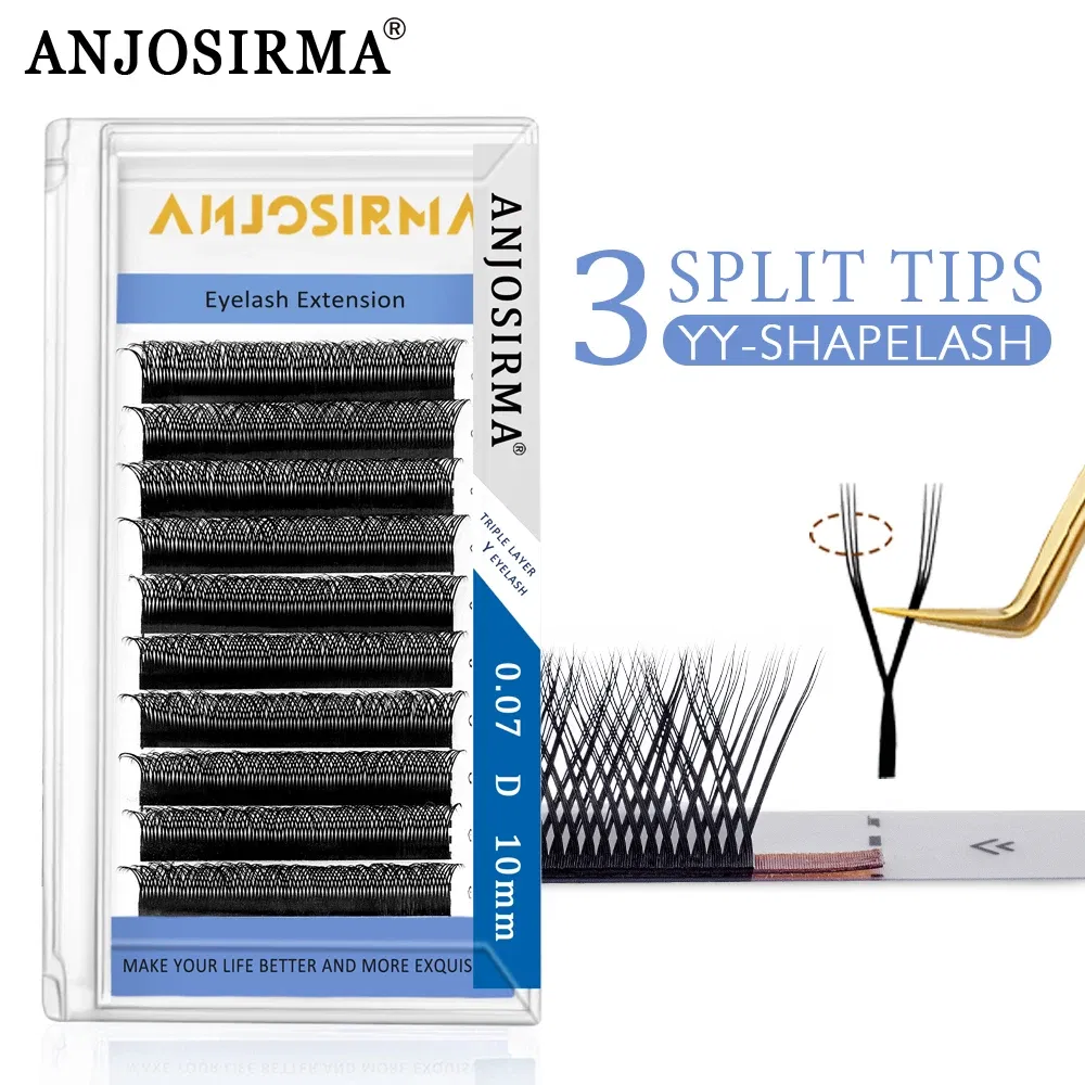 Curl: dd, Length: 10mm - ANJOSIRMA YY Shaped Eyelash Extension, 3 Split Tips, Soft BASF Lash, Hand Made Curl, High Quality, 3D,0.07 makeup eyelashes