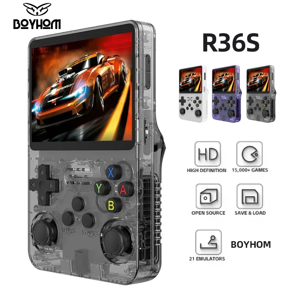 Color: Light Purple - R36S Retro Handheld Video Game Console Linux System 3.5 Inch IPS Screen R35s Pro Portable Pocket Video Player 64GB Games