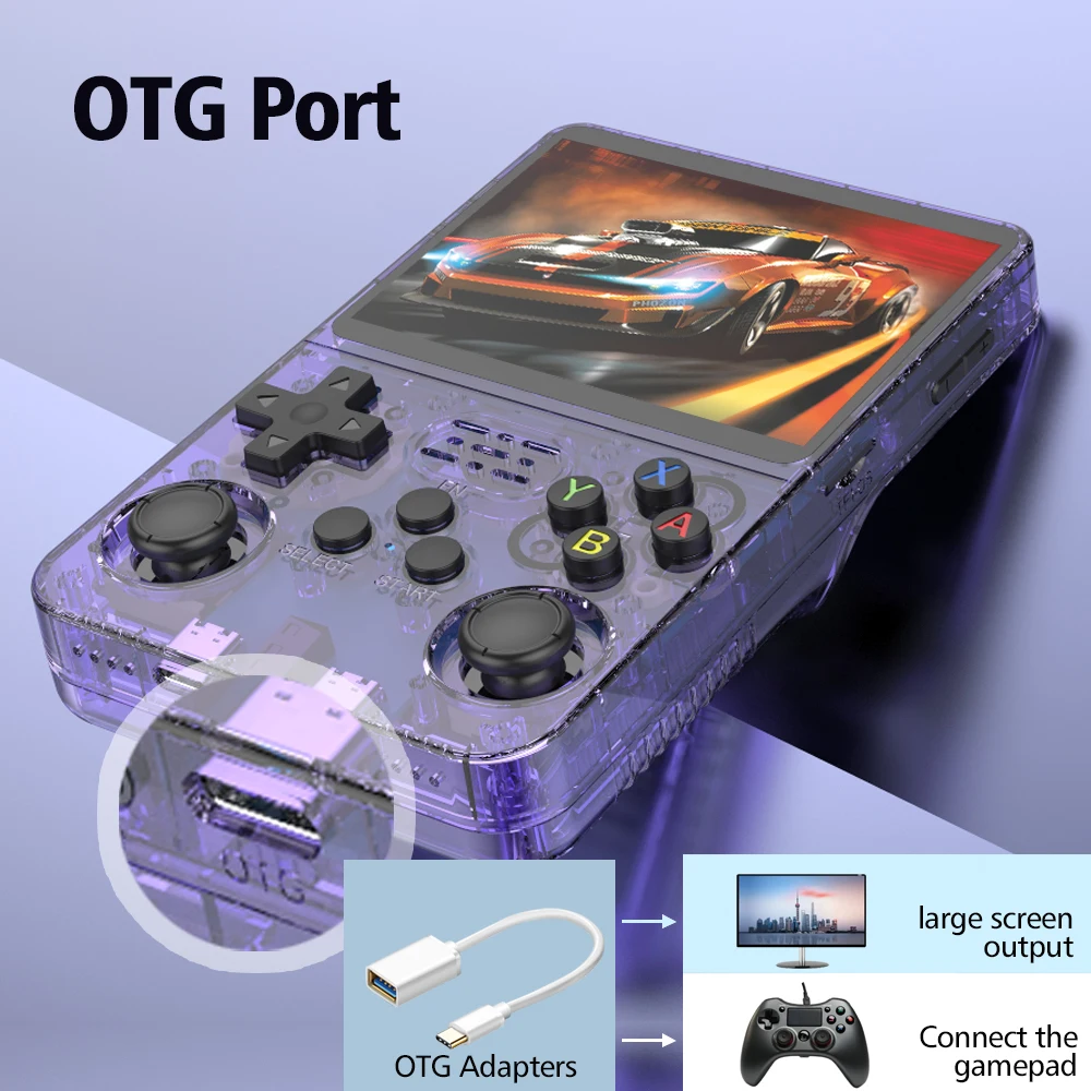Color: Light Purple - R36S Retro Handheld Video Game Console Linux System 3.5 Inch IPS Screen R35s Pro Portable Pocket Video Player 64GB Games