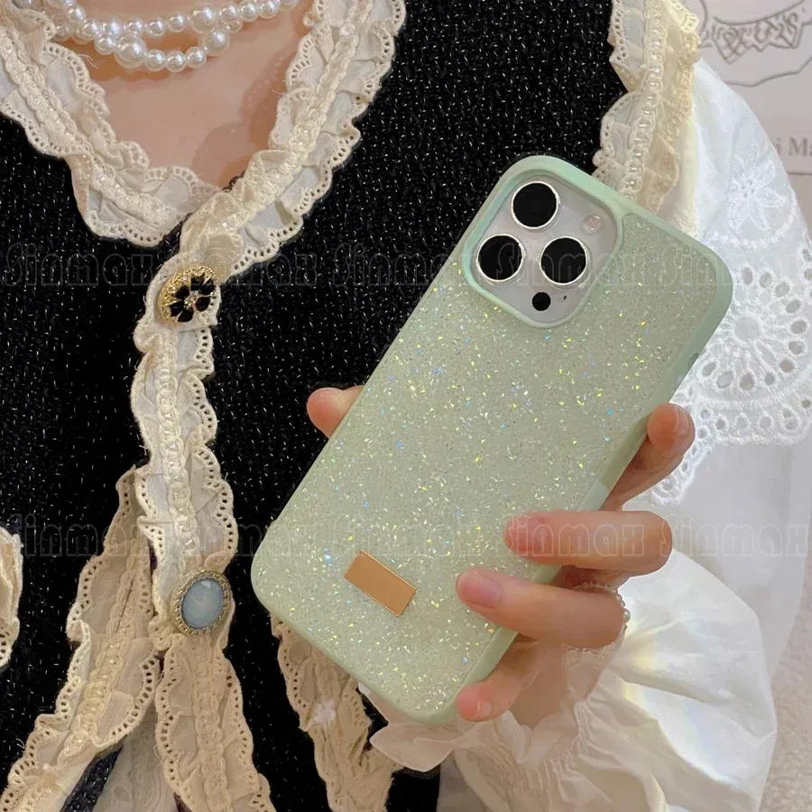 Color: green, Material: CANVAS - Bling Glitter Phone Case For iPhone 16 15 14 13 12 Pro Max 11 Vogue Protective Soft Diamond Cover Coque Funda