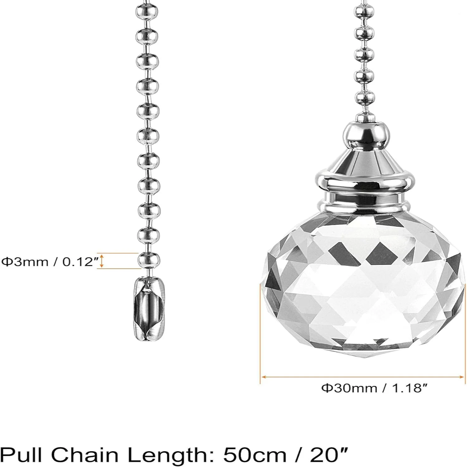 Color: Bronze, Ships From: CHINA - Ceiling Fan Pull Chain, 20 Inch Nickel Finish Chain Ornament Extension, 30mm Red Crystal Ball Pendant 2Pcs