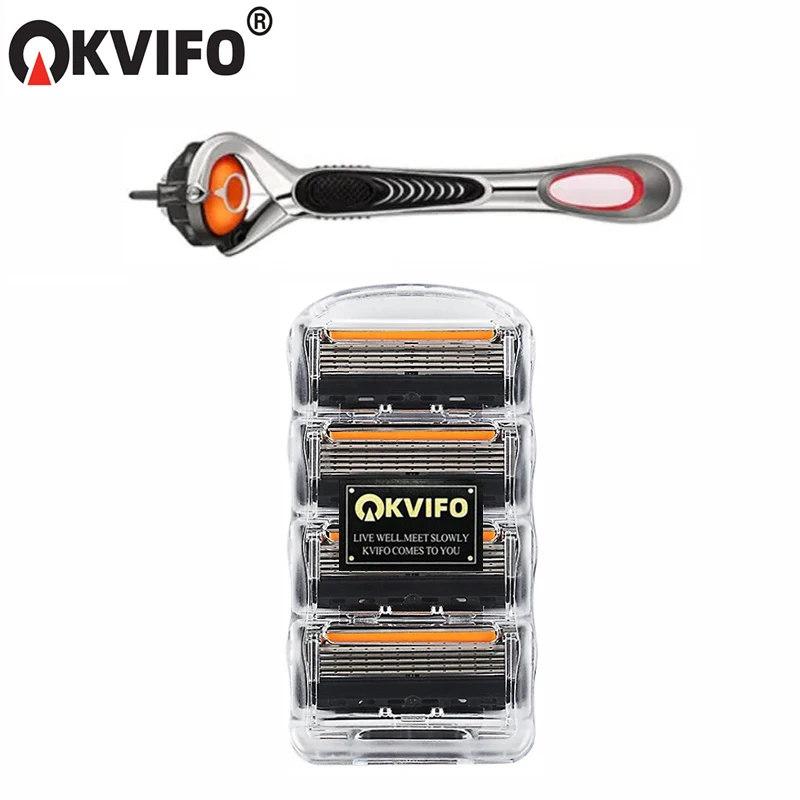 Color: Gold - KVIFO High Quality 5-ply Razor Manual Shaving Blades Men Face Shaving Razor Replacement Cutter Heads & Razor Holders Sets