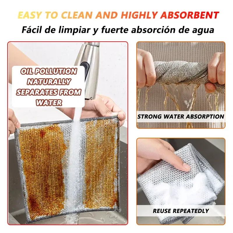Color: Blue, Specification: 5pcs - Magic Cleaning Cloth Multipurpose Wire Miracle Cleaning Cloth Innovative Dishwashing Net Hand Towel for Kitchen Dishwashing Grid