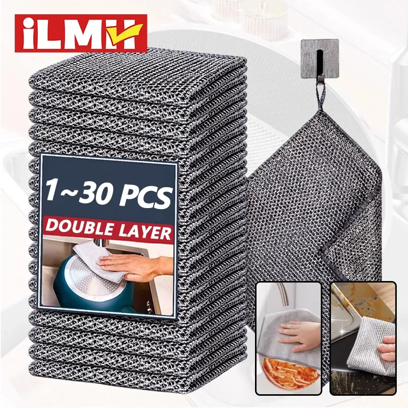 Color: Blue, Specification: 5pcs - Magic Cleaning Cloth Multipurpose Wire Miracle Cleaning Cloth Innovative Dishwashing Net Hand Towel for Kitchen Dishwashing Grid